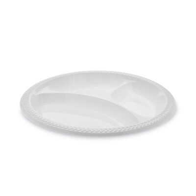 Meadoware Impact Plastic Dinnerware, 3-Compartment Plate, 10.25″ dia, White, 500/Carton