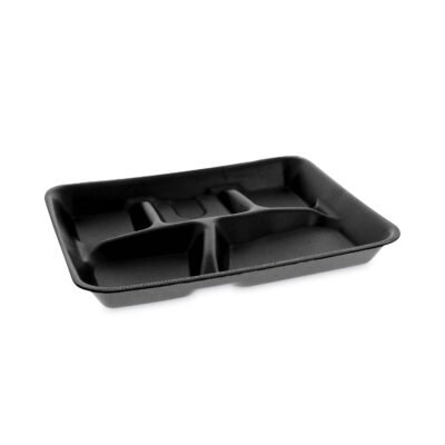 Foam School Trays, 5-Compartment, 8.25 x 10.25 x 1, Black, 500/Carton