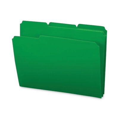 Top Tab Poly Colored File Folders, 1/3-Cut Tabs: Assorted, Letter Size, 0.75″ Expansion, Green, 24/Box