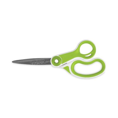 CarboTitanium Bonded Scissors, 8″ Long, 3.25″ Cut Length, White/Green Bent Handle