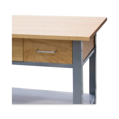 Countertop Serving Cart, Wood, 3 Shelves, 3 Drawers, 35.5″ x 19.75″ x 34.25″, Oak/Gray