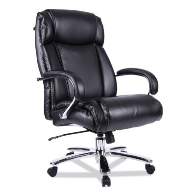 Alera Maxxis Series Big/Tall Bonded Leather Chair, Supports 500 lb, 21.42″ to 25″ Seat Height, Black Seat/Back, Chrome Base
