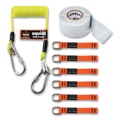 Squids 3180 Tool Tethering Kit, 2 lb Max Working Capacity, 6.5″ to 48″ Long, Yellow/Black, Ships in 1-3 Business Days