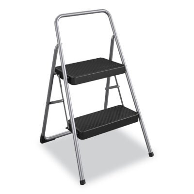 2-Step Folding Steel Step Stool, 200 lb Capacity, 28.13″ Working Height, Cool Gray