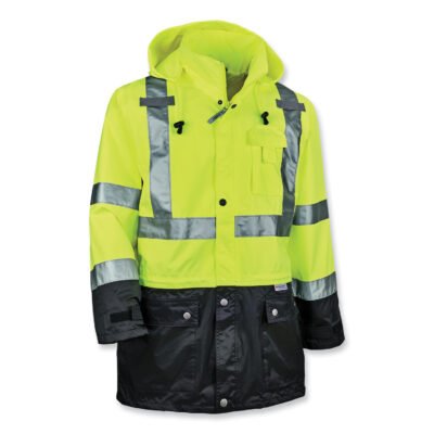 GloWear 8365BK Class 3 Hi-Vis Rain Jacket Black Bottom, 3X-Large, Lime, Ships in 1-3 Business Days