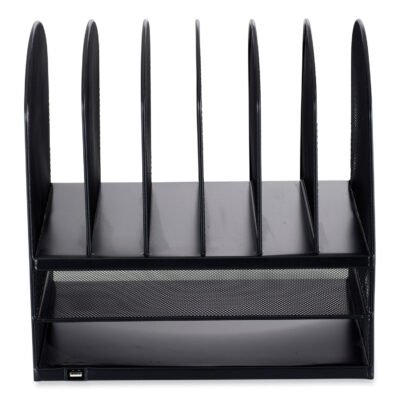Powered Onyx Desk Organizer w/2 Horizontal and 6 Upright Sections, Letter, 13.5 x 11.5 x 13, Black,Ships in 1-3 Business Days