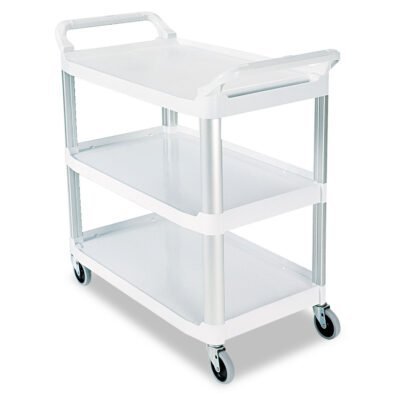 Xtra Utility Cart with Open Sides, Plastic, 3 Shelves, 300 lb Capacity, 40.63″ x 20″ x 37.81″, Off-White