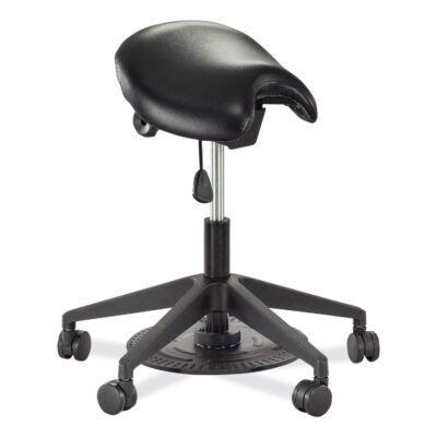 Saddle Seat Lab Stool, Backless, Supports Up to 250 lb, 21.25″-26.25″ High Black Seat, Black Base, Ships in 1-3 Business Days