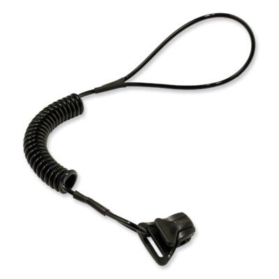 Squids 3158 Coiled Lanyard with Clamp, 2 lb Max Working Capacity, 12″ to 48″ Long, Black, Ships in 1-3 Business Days
