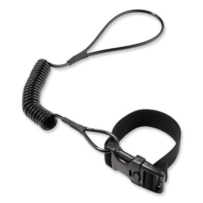 Squids 3157 Coiled Lanyard with Buckle, 2 lb Max Working Capacity, 12″ to 48″ Long, Black, Ships in 1-3 Business Days