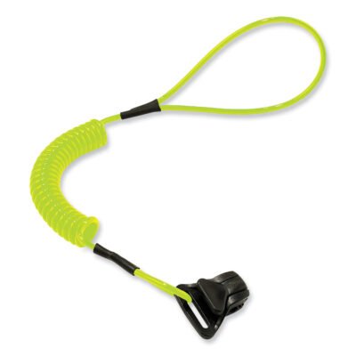 Squids 3158 Coiled Lanyard with Clamp, 2 lb Max Working Capacity, 12″ to 48″ Long, Lime, Ships in 1-3 Business Days