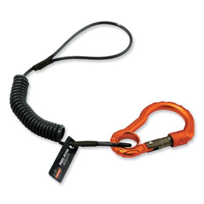 Squids 3156 Coiled Tool Lanyard with Carabiner, 2 lb Max Work Capacity, 12″ to 48″, Black/Orange, Ships in 1-3 Business Days