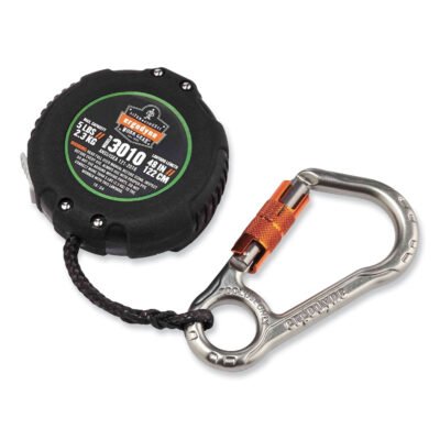 Squids 3010 Retractable Lanyard w/Locking Carabiner+Belt Clip, 5 lb Max Work Capacity, 48″, Black, Ships in 1-3 Business Days