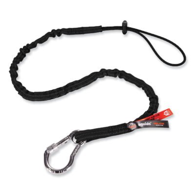 Squids 3100 Lanyard w/Aluminum Carabiner+Cinch-Loop, 10 lb Max Work Cap, 35″ to 45″, Black, 10/PK, Ships in 1-3 Business Days