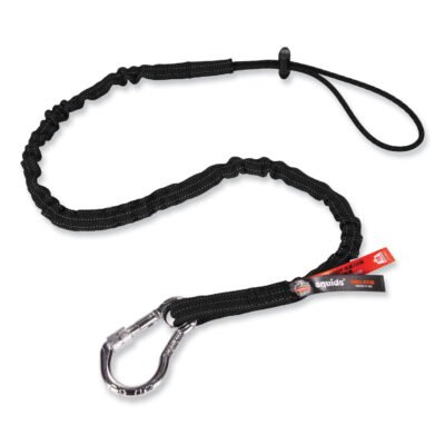 Squids 3100 Lanyard w/Aluminum Carabiner+Cinch-Loop, 10lb Max Work Cap, 35″ to 45″, Black, 100/PK, Ships in 1-3 Business Days
