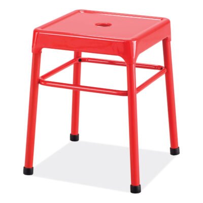 Steel GuestBistro Stool, Backless, Supports Up to 250 lb, 18″ Seat Height, Red Seat, Red Base, Ships in 1-3 Business Days