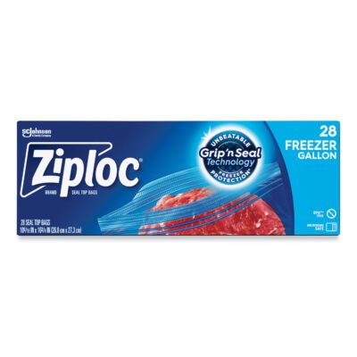 Zipper Freezer Bags, 1 gal, 2.7 mil, 9.6″ x 12.1″, Clear, 28/Box