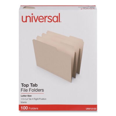 Top Tab File Folders, 1/3-Cut Tabs: Right Position, Letter Size, 0.75″ Expansion, Manila, 100/Box