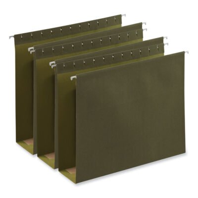Box Bottom Hanging File Folders, 3″ Capacity, Letter Size, 1/5-Cut Tabs, Standard Green, 25/Box
