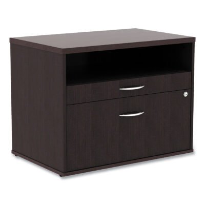 Alera Open Office Desk Series Low File Cabinet Credenza, 2-Drawer: Pencil/File,Legal/Letter,1 Shelf,Espresso,29.5×19.13×22.88