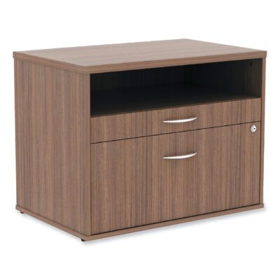 Alera Open Office Desk Series Low File Cabinet Credenza, 2-Drawer: Pencil/File, Legal/Letter, 1 Shelf,Walnut,29.5×19.13×22.88