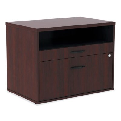 Alera Open Office Desk Series Low File Cabinet Credenza, 2-Drawer: Pencil/File,Legal/Letter,1 Shelf,Mahogany,29.5×19.13×22.88