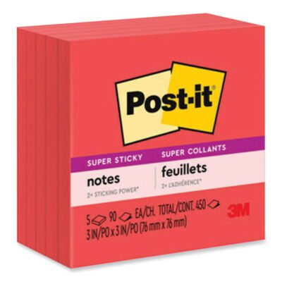 Self-Stick Notes, 3″ x 3″, Saffron Red, 90 Sheets/Pad, 5 Pads/Pack