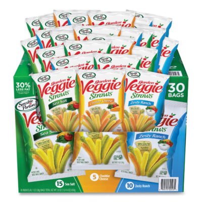 Veggie Straws, Cheddar Cheese/Sea Salt/Zesty Ranch, 1 oz Bag, 30 Bags/Carton, Ships in 1-3 Business Days
