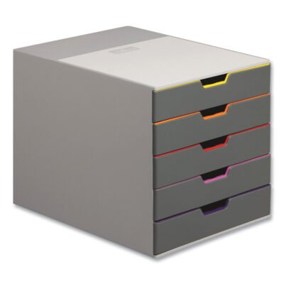 VARICOLOR Stackable Plastic Drawer Box, 5 Drawers, Letter to Folio Size Files, 11.5″ x 14″ x 11″, Gray