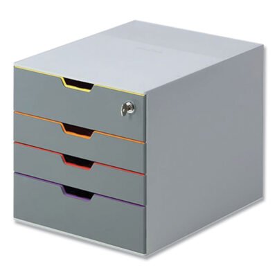 VARICOLOR Stackable Plastic Drawer Box, 4 Drawers (Top Locking), Letter to Folio Size Files, 11.5″ x 14″ x 11″, Gray