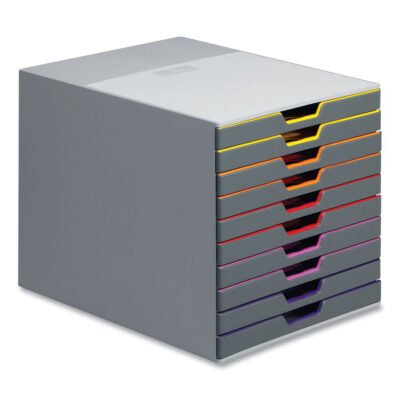 VARICOLOR Stackable Plastic Drawer Box, 10 Drawers, Letter to Folio Size Files, 11.5″ x 14″ x 11″, Gray