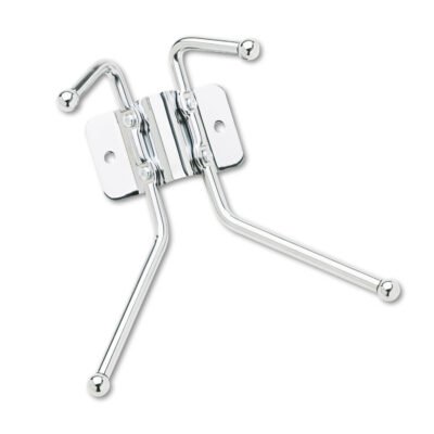 Metal Wall Rack, Two Ball-Tipped Double-Hooks, Metal, 6.5w x 3d x 7h, Chrome