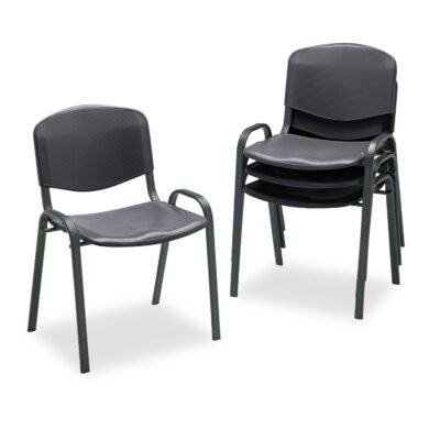 Stacking Chair, Supports Up to 250 lb, 18″ Seat Height, Black Seat, Black Back, Black Base, 4/Carton