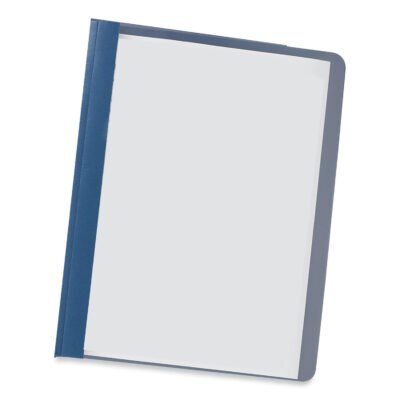 Clear Front Report Covers with Fasteners, Three-Prong Fastener, 0.5″ Capacity,  8.5 x 11, Clear/Dark Blue, 25/Box