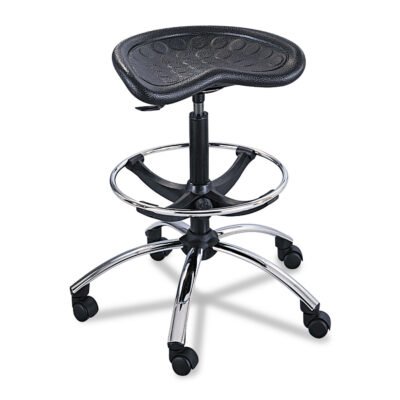 SitStar Stool, Backless, Supports Up to 250 lb, 27″ to 34″ Seat Height, Black Seat, Black/Chrome Base