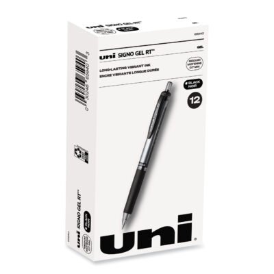 Signo Gel Pen, Retractable, Medium 0.7 mm, Black Ink, Black/Metallic Accents Barrel, Dozen