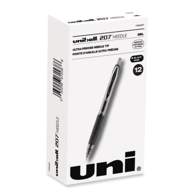 Signo 207 Needle Point Gel Pen, Retractable, Medium 0.7 mm, Black Ink, Black Barrel, Dozen