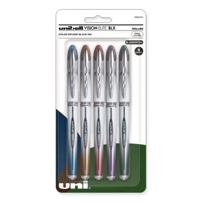 VISION ELITE BLX Series Roller Ball Pen, Stick, Bold 0.8 mm, Assorted Ink and Barrel Colors, 5/Pack