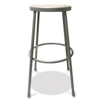 Industrial Metal Shop Stool, Backless, Supports Up to 300 lb, 30″ Seat Height, Brown Seat, Gray Base