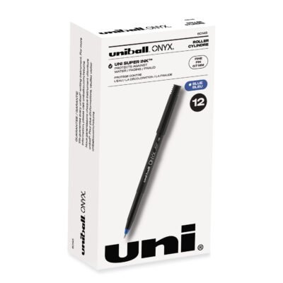 ONYX Roller Ball Pen, Stick, Fine 0.7 mm, Blue Ink, Black Matte Barrel, Dozen