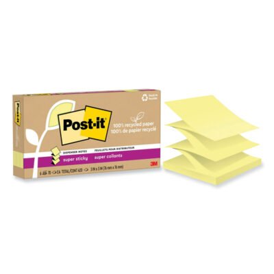 100% Recycled Paper Super Sticky Notes, 3″ x 3″, Canary Yellow, 70 Sheets/Pad, 6 Pads/Pack