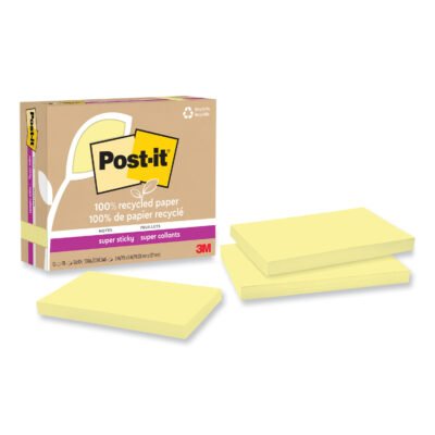 100% Recycled Paper Super Sticky Notes, Ruled, 4″ x 4″, Wanderlust Pastels, 70 Sheets/Pad, 3 Pads/Pack