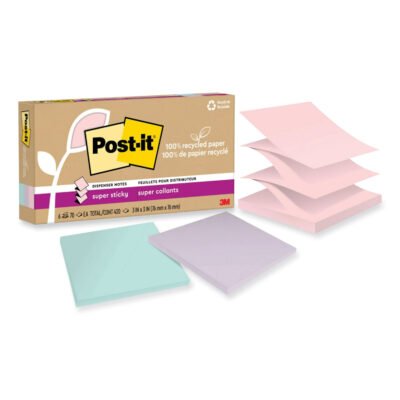 100% Recycled Paper Super Sticky Notes, 3″ x 3″, Wanderlust Pastels, 70 Sheets/Pad, 6 Pads/Pack