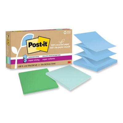 100% Recycled Paper Super Sticky Notes, 3″ x 3″, Oasis, 70 Sheets/Pad, 6 Pads/Pack