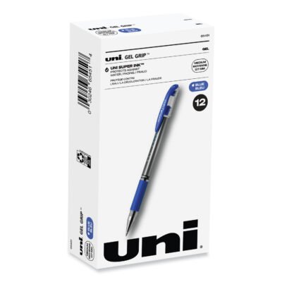 Signo GRIP Gel Pen, Stick, Medium 0.7 mm, Blue Ink, Silver/Blue Barrel, Dozen