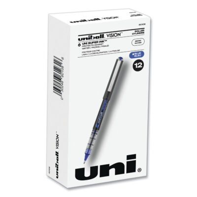 VISION Roller Ball Pen, Stick, Micro 0.5 mm, Blue Ink, Blue/Gray Barrel, Dozen