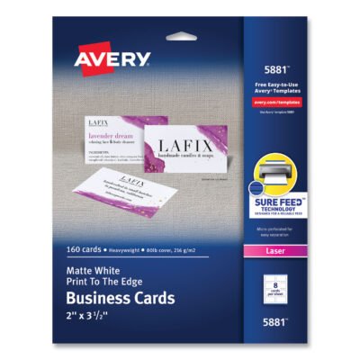 Print-to-the-Edge Microperf Business Cards w/Sure Feed Technology, Color Laser, 2×3.5, White, 160 Cards, 8/Sheet,20 Sheets/PK
