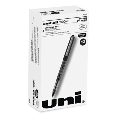VISION Roller Ball Pen, Stick, Micro 0.5 mm, Black Ink, Black/Gray Barrel, Dozen