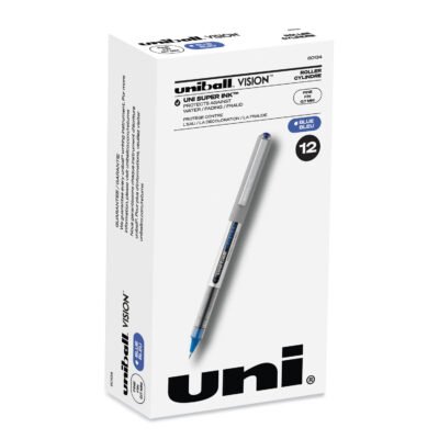 VISION Roller Ball Pen, Stick, Fine 0.7 mm, Blue Ink, Blue/Gray Barrel, Dozen