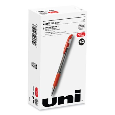 Signo GRIP Gel Pen, Stick, Medium 0.7 mm, Red Ink, Silver/Red Barrel, Dozen